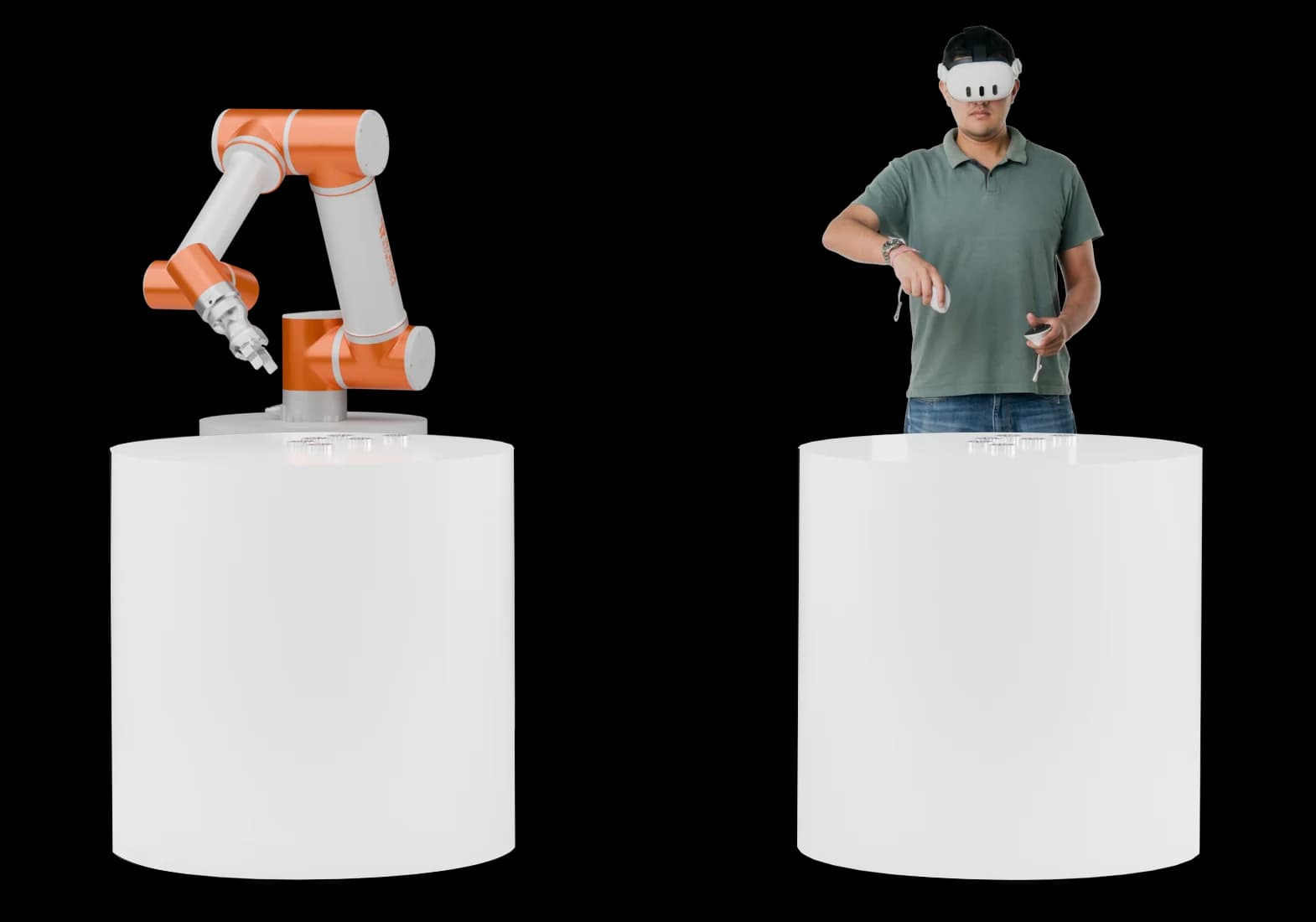 Integra Robotics Tele-op SDK — VR operator driving a robot arm for data capture
