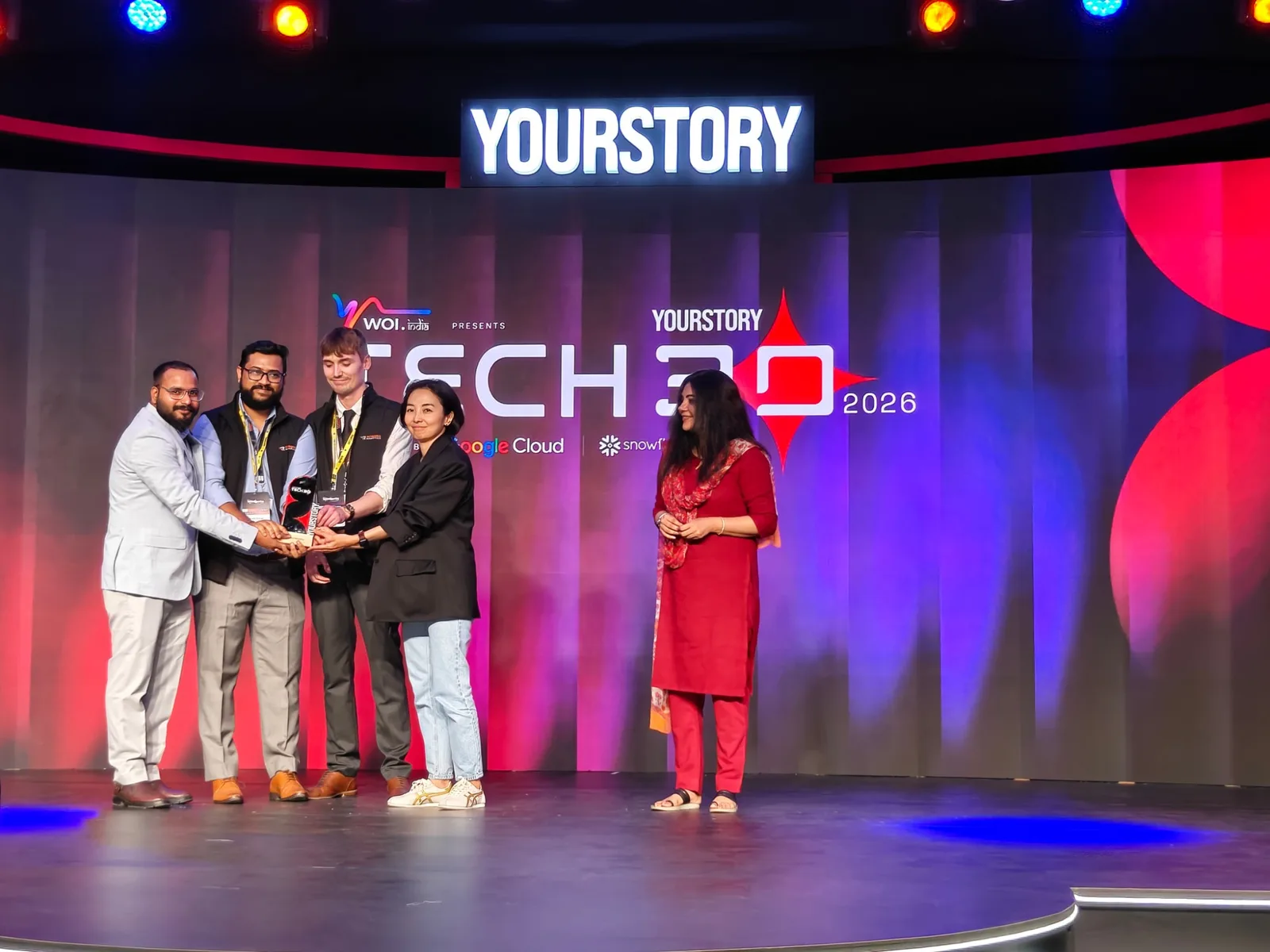 Integra Robotics receiving the Tech30 2026 award on stage at YourStory TechSparks 2026